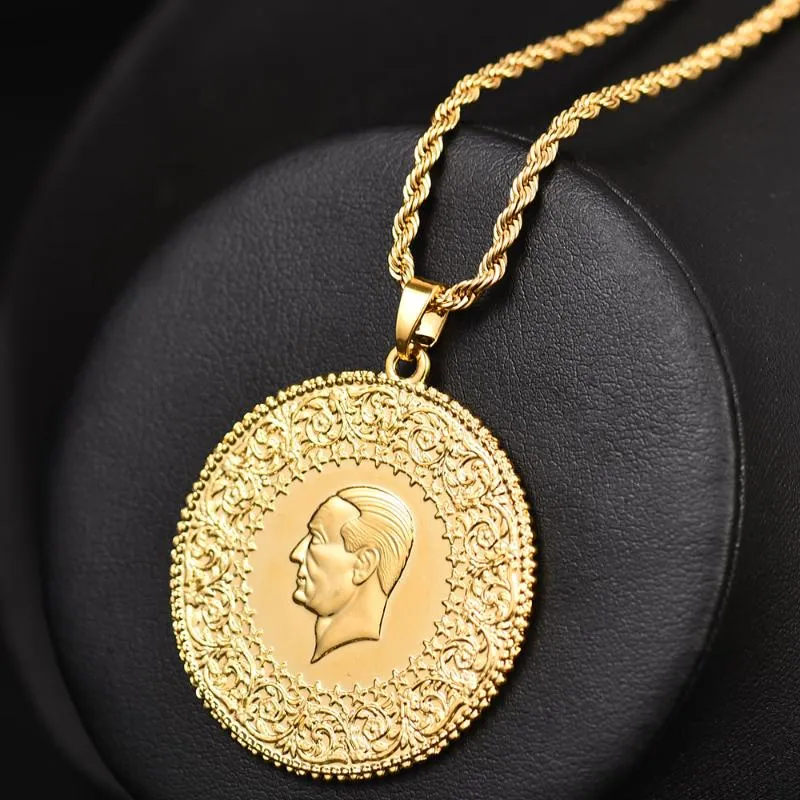 Pendant Necklaces Three Size Muslim Islam Turkey Ataturk Arab For Women Gold Color Turkish Coins Jewelry Ethnic Gifts255M