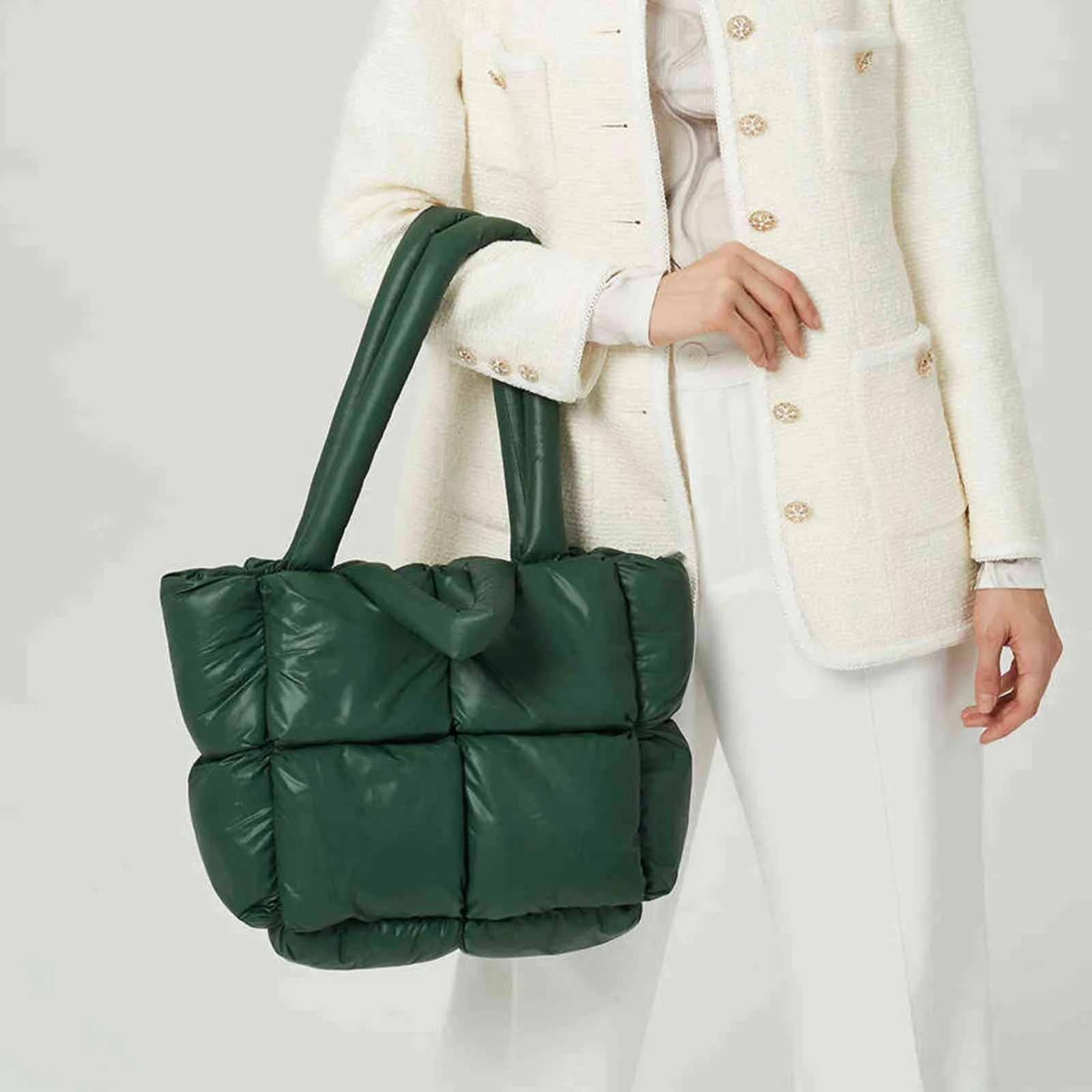 Grand duvet de coton hiver grand fourre-tout matelassé sacs à main rembourrés designer pour femmes sac à bandoulière de marque de mode 2021 sacs à main de luxe vert G1105