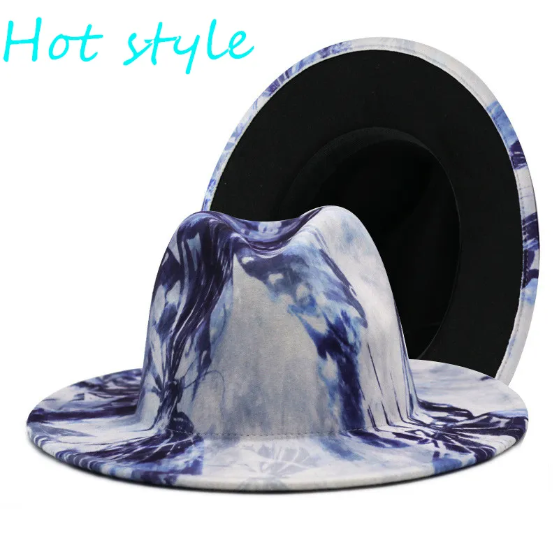 Coloré large bord église Derby chapeau haut de forme Panama Fedoras chapeau pour hommes femmes artificielle feutre de laine style britannique Jazz Cap261z