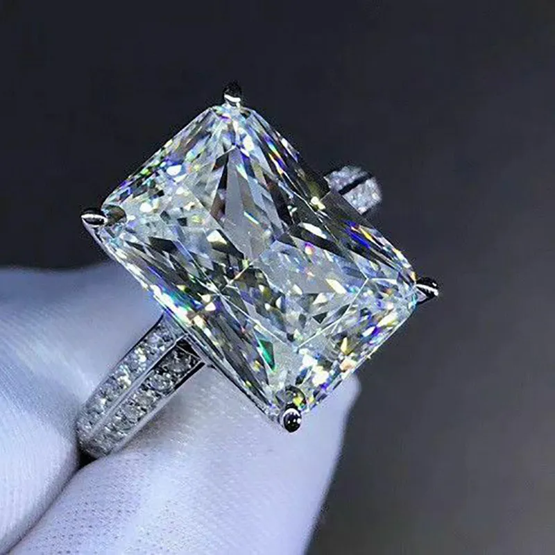 Luxury Square 5CT Lab Moissanite Promise Ring 925 Sterling Silver Engagement Wedding Band Rings for Women Bridal Finer Jewelry316Q