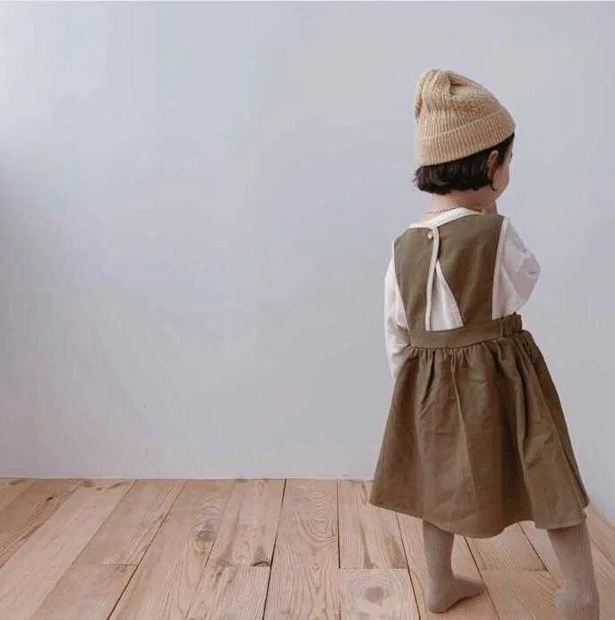 赤ちゃんキッズ服日本韓国スタイル春夏の女の子ノースリーブポケットコットンとリネンベストドレス210611