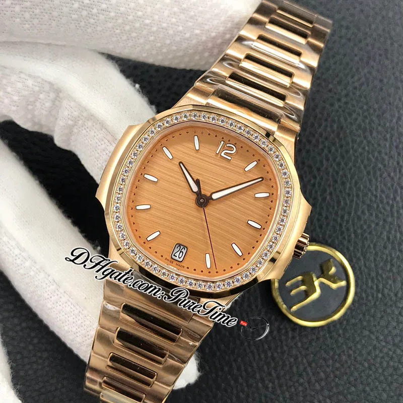 3KF 7010-1R-012 A324 Ultra Thin Tomatic Watch Watch 35 2mm Diamond Bezel Rose Champagne Dial Bracelet Stainless Steel Wome265d