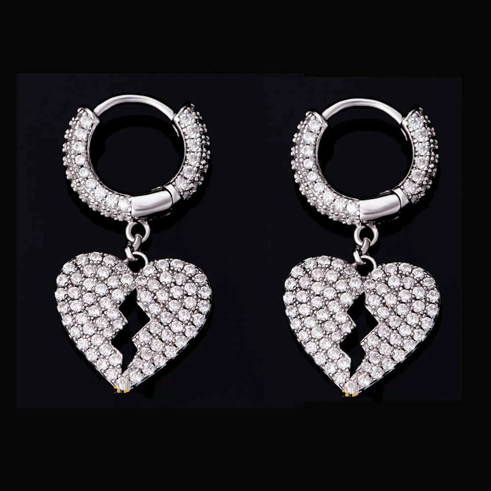 iced out bling hip hop boy men jewelry micro pave clear cz 5A cubic zirconia heart charm hoop earring236d