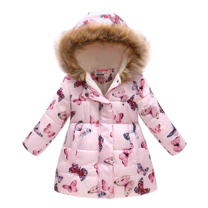 Fashion Kids Girls Jackets Autumn Winter Warm Down Park For Coat Baby Hooded Print Jacket Outerwear Children Clothing 211222