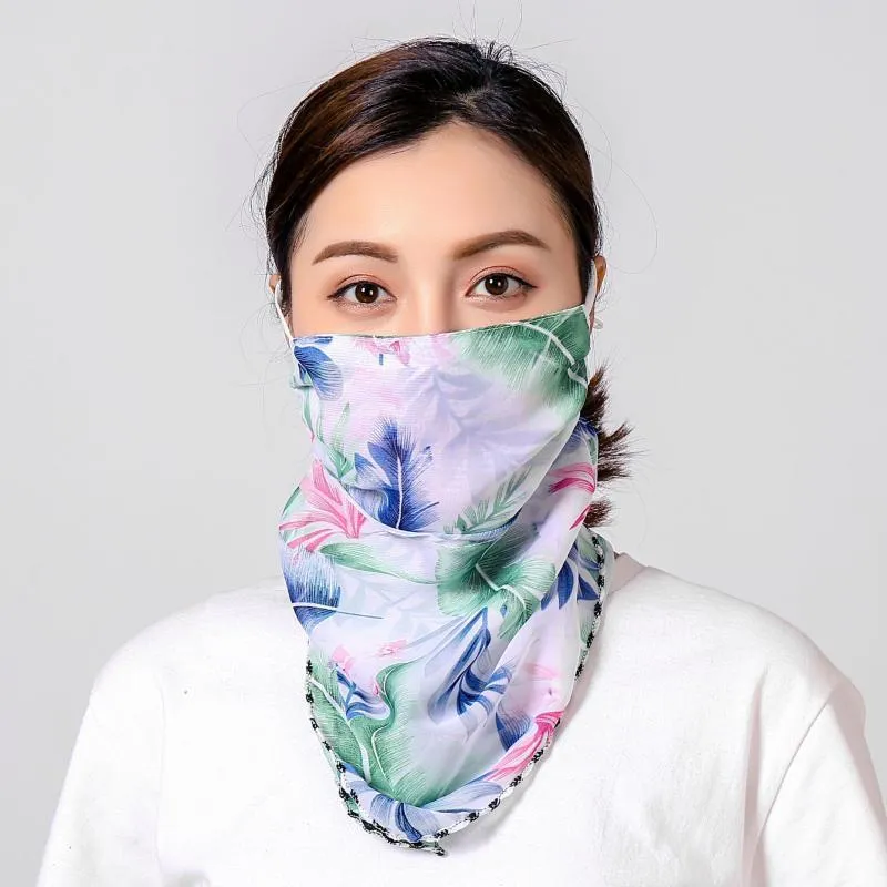 Sunscreen Summer Neck Cover Thin Breathable Silk Scarf Full Covering Chiffon Triangle Outdoor Riding Scarves