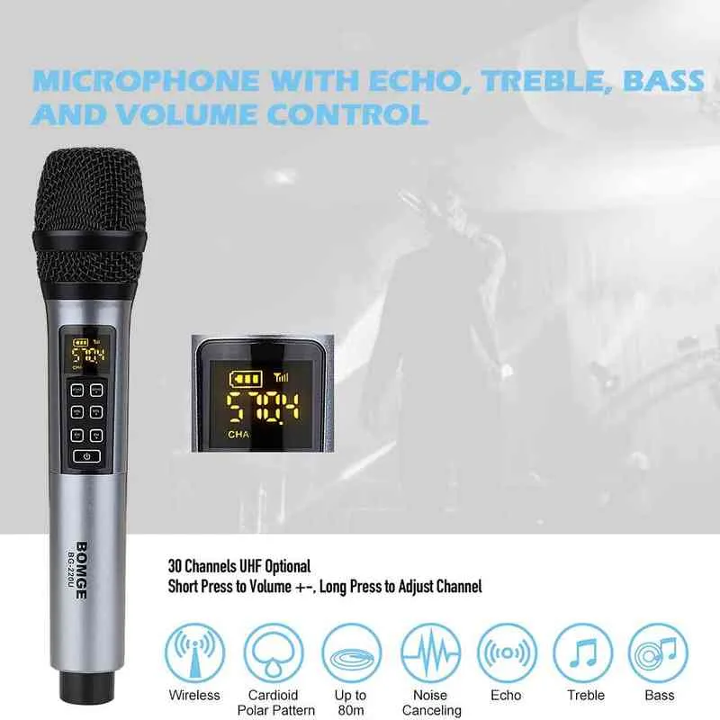 Microphones 2 Microphone sans fil UHF portable en métal 80 m avec 3 piles au lithium rechargeables pour l'enregistrement de la scène de l'église du parti de l'école de karaoké T220916