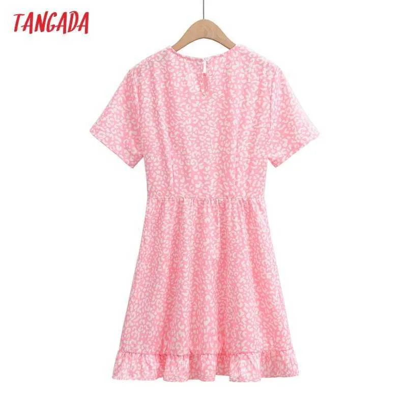 Tangada été femmes imprimé léopard Style français robe courte fermeture éclair à manches courtes dames robe d'été 1F194 210609