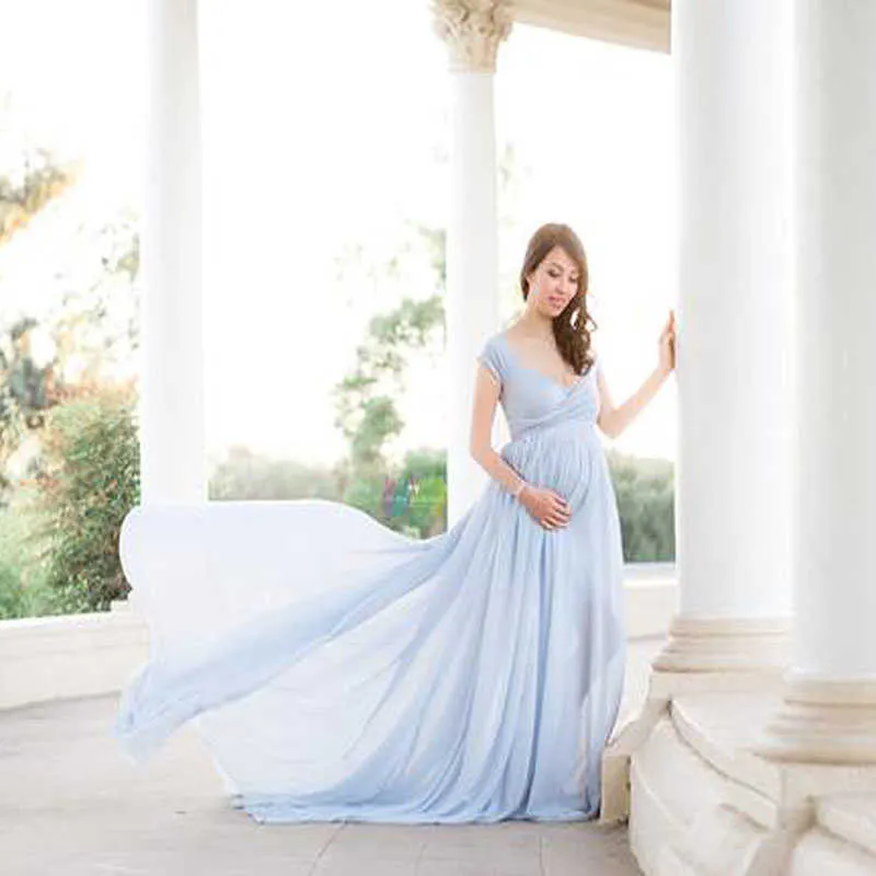 Robes de maternité élégantes pour séance photo sexy col en V épaule grossesse photographie robe femmes enceintes fête maxi robe Y0924