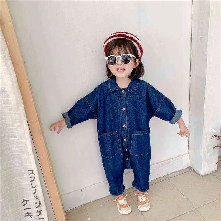 Abbigliamento bambini Tuta Autunno Ragazzi Ragazze Casual Lettera Utensili Denim Bambino Abbigliamento bambini Stile coreano giapponese 1-7 Y 211101