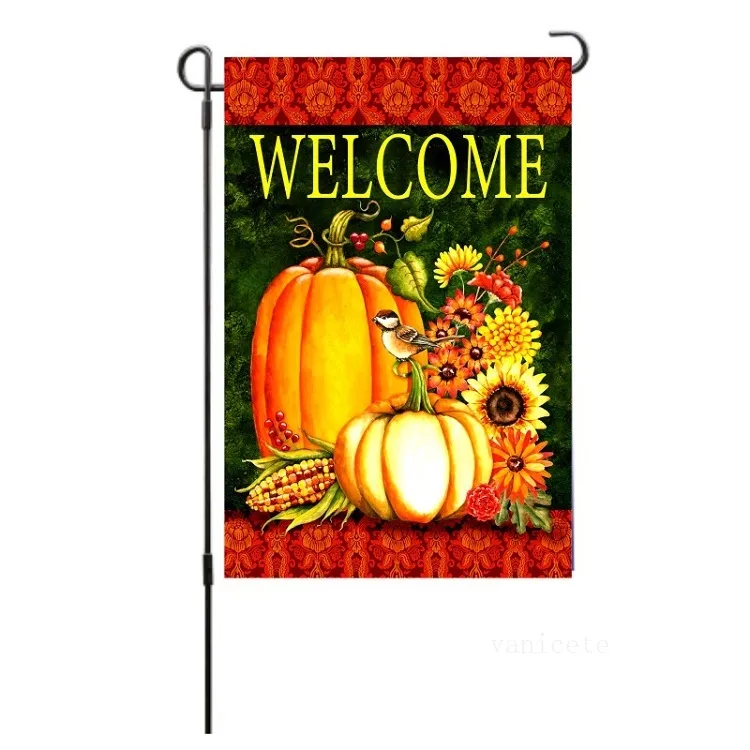 Autunno Giardino Bandiera lino double face Yard Banner Bandiere Benvenuto autunno zucca ringraziamento bandiera 90 stile Forniture feste T2I52748