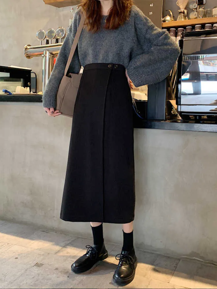 Spring Autumn skirts Sexy Chic Pencil Skirts Women Skirt Wool Rib Knit Long Skirt Package Hip Split Waist midi skirt maxi 210608