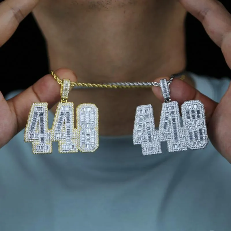 Chains Iced Out Big Large Number 448 Charm Pendant With Full White 5A Cz Paved Long Rope Chain Necklace For Men Friend Hip Hop Jew194n