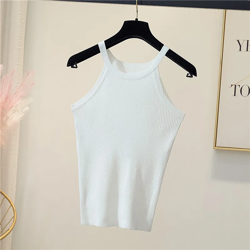 Summer Clothing O Neck Sleeveless Crop Top White Women Black Casual Basic T Shirt Off Shoulder Sexy Backless Tank 13644 210508