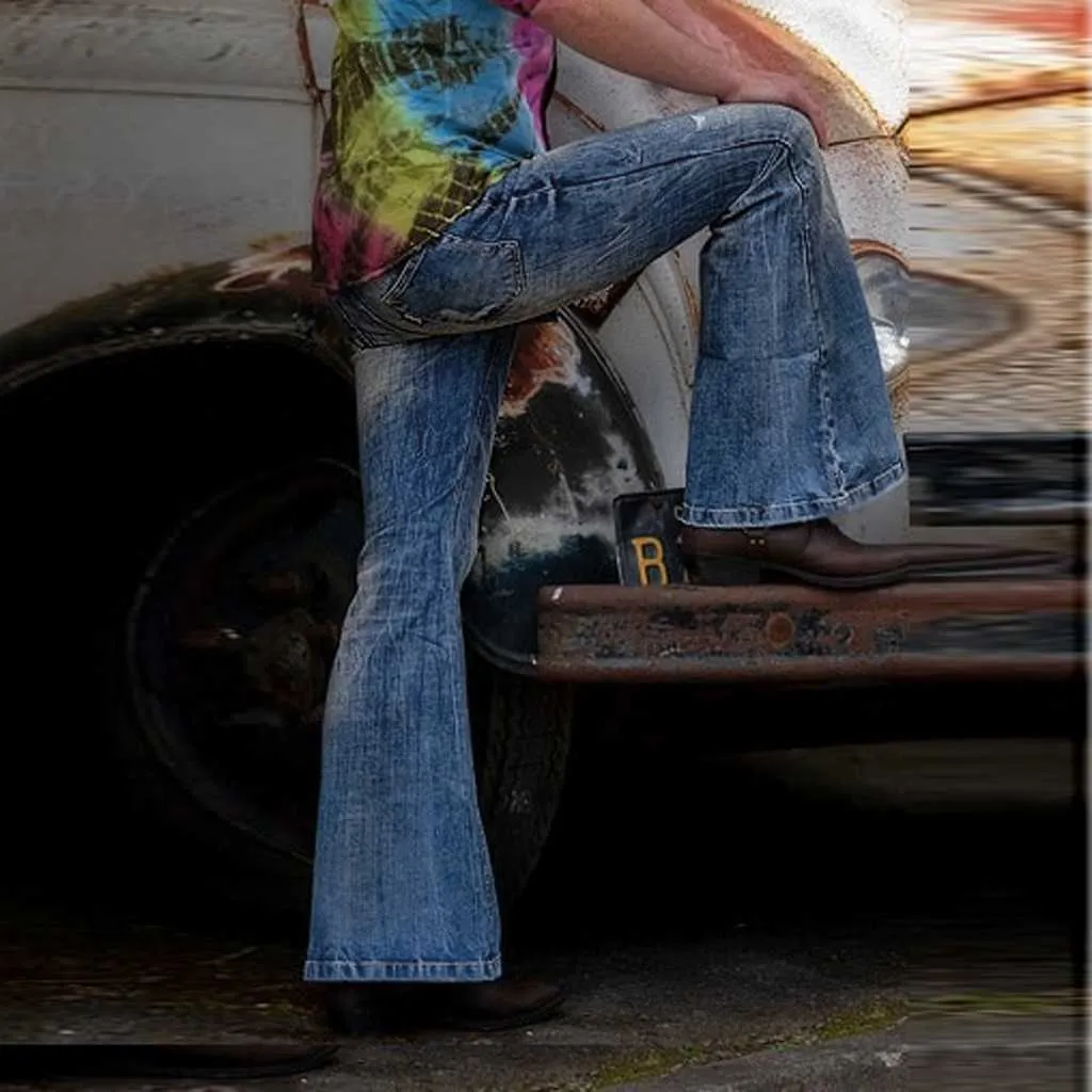 Heren groot uitlopende jeans bootcut beenbroek losse mannelijke ontwerper klassieke denim belbodebodem voor mannen Hosen Herren 210716