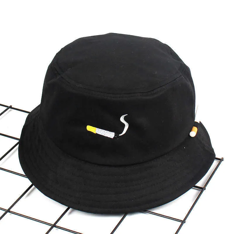 2021 Solid Black Men Kvinnor Bucket Hat Cigarettbroderier Inget Chill Hip Hop Fishing Cap Vuxen unisex Panama Bob Hat Flat Sunhat Q07592654