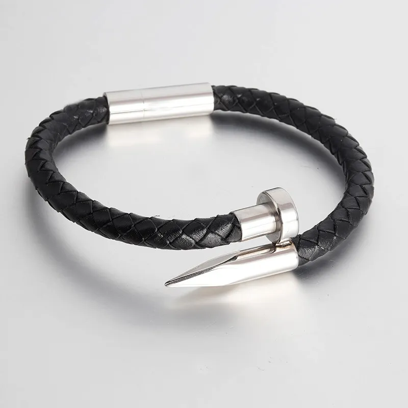 Nail Rope Aimant en acier inoxydable Bracelet en cuir tressé fait main pour homme Bijoux Cadeau