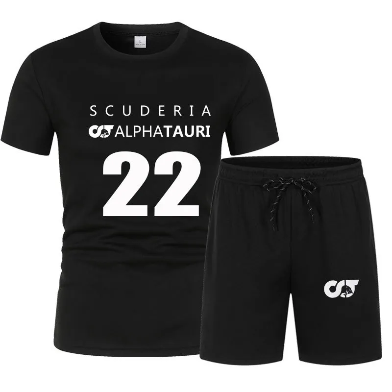 2021 sommer F1 Alpha Tauri fahrer Yuki Tsunoda 22 Auto fan Kleidung Mode Kurzarm Baumwolle Männer Übergroßen T-shirt + Shorts Set