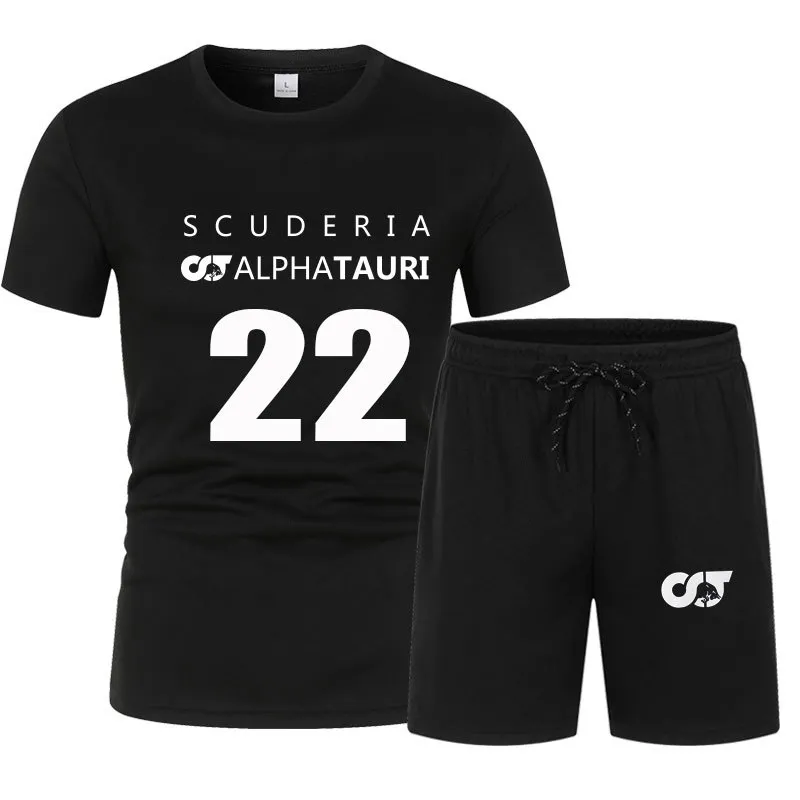 2021summer f1 Alpha Tauri 드라이버 Yuki Tsunoda 22 자동차 팬 의류 패션 짧은 슬리브 면화 대형 티셔츠+반바지 세트