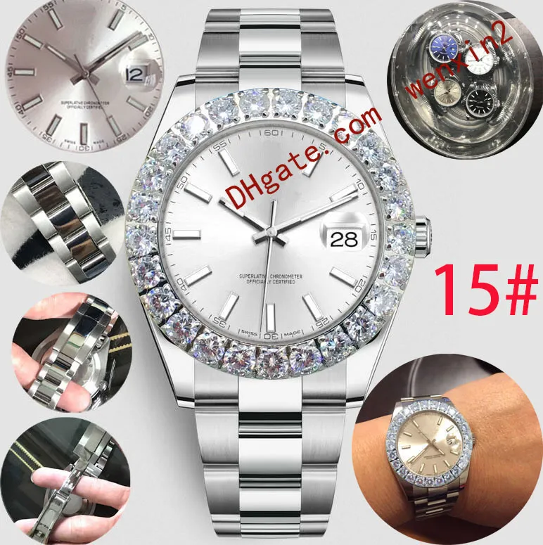 enormes números de reloj de diamantes estereoscópicos para hombre Mechanica automático 43 mm Alta calidad Acero inoxidable natación deportes impermeables Estilo Clásico oro Relojes de pulsera