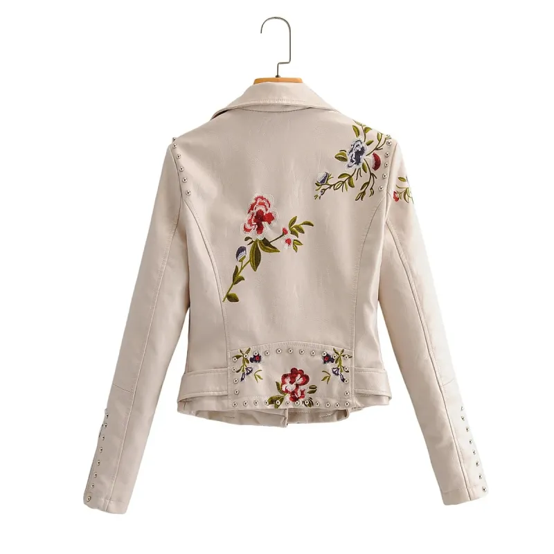 Mulheres Vintage Pu Jaquetas De Couro Primavera Floral Impressão Senhoras Casacos Branco Moda Jaqueta Feminina Meninas Slim Faux 210427