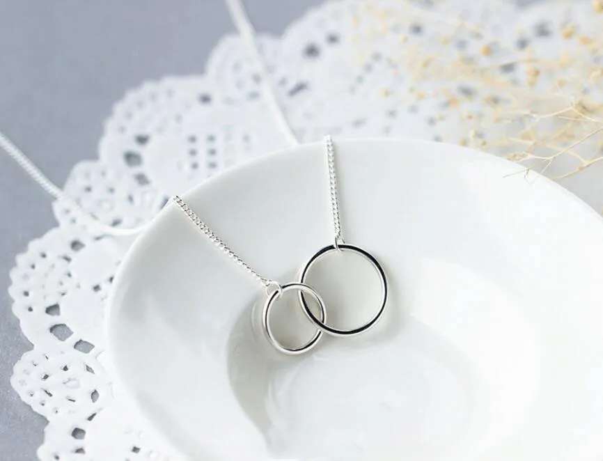 Double Circle Interlock Clavicle Short Necklaces Silver Color Necklace For Women collares erkek kolye S-N191