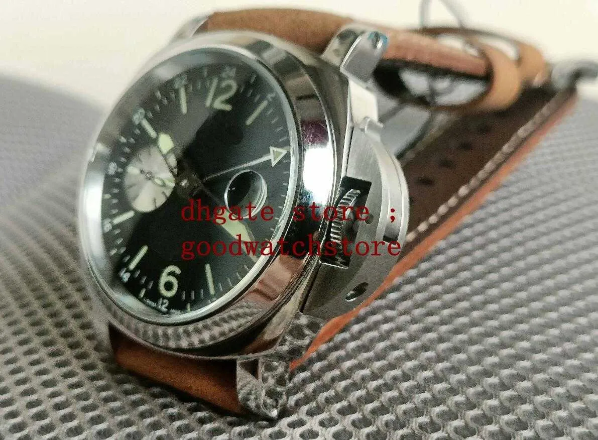 Men Limited 44mm GMT腕時計茶色の牛の革pam88自動ムーブメント品質時計バンド電源貯蓄ウォッチ230J