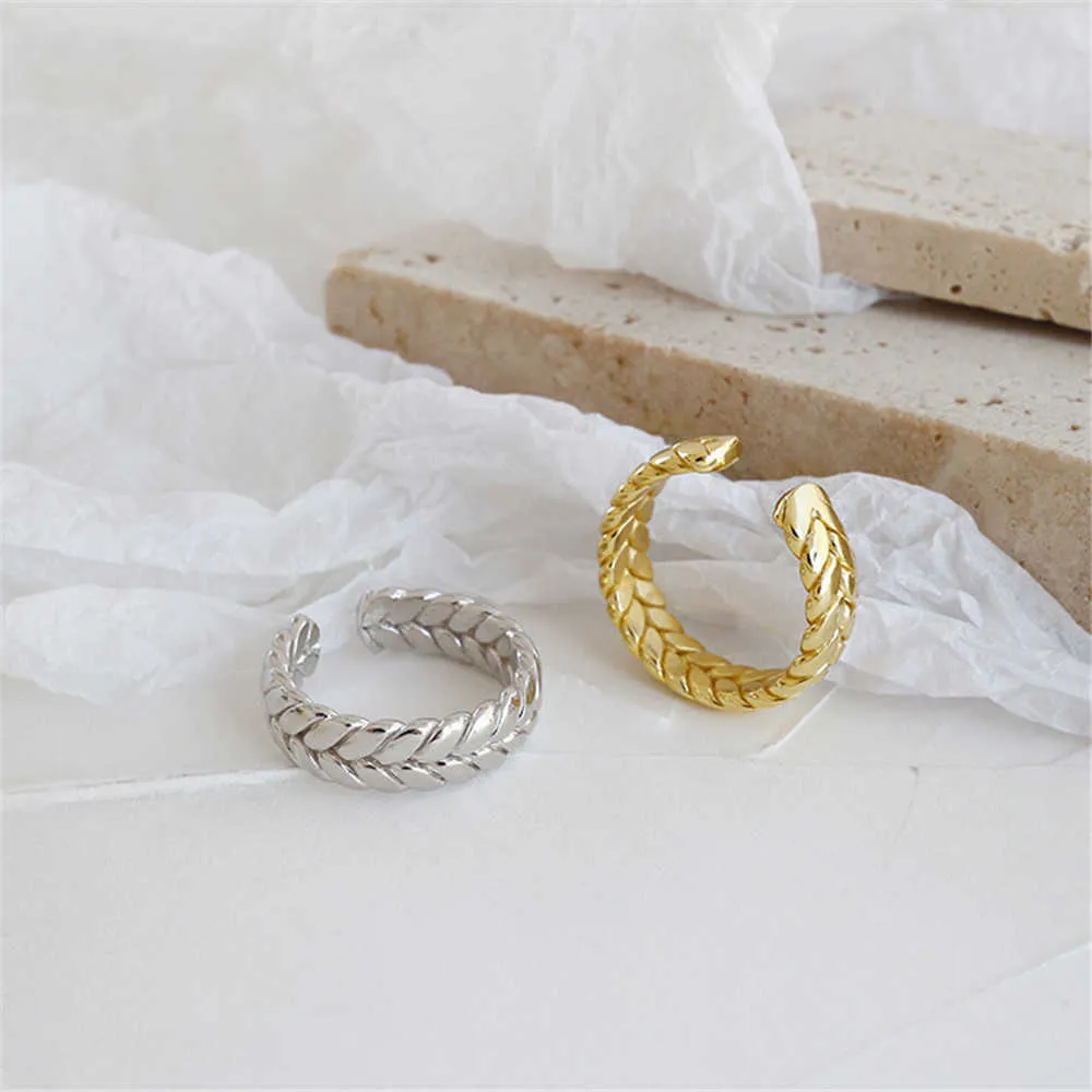 ANDYWEN 925 Sterling Silver Design Wheat Large Thick Geometric Resizable Rings Luxury Female European Fashion Circle 210608