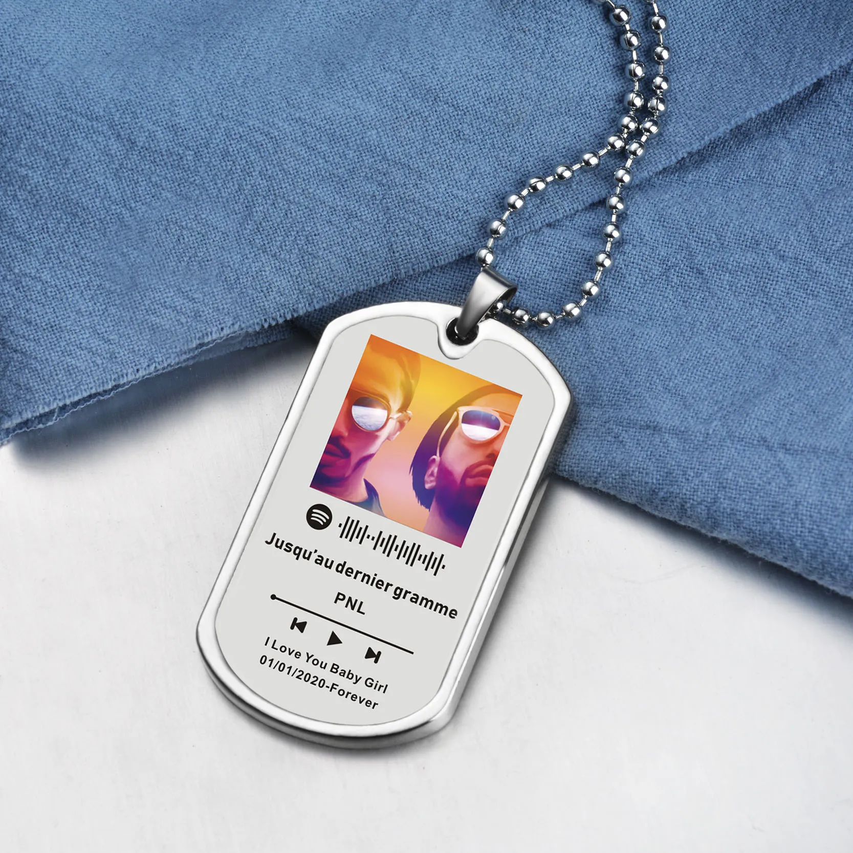 Collar con colgante de código musical personalizado, Color plateado para mujeres y hombres, cadena de cuentas, foto personalizada, regalo de joyería