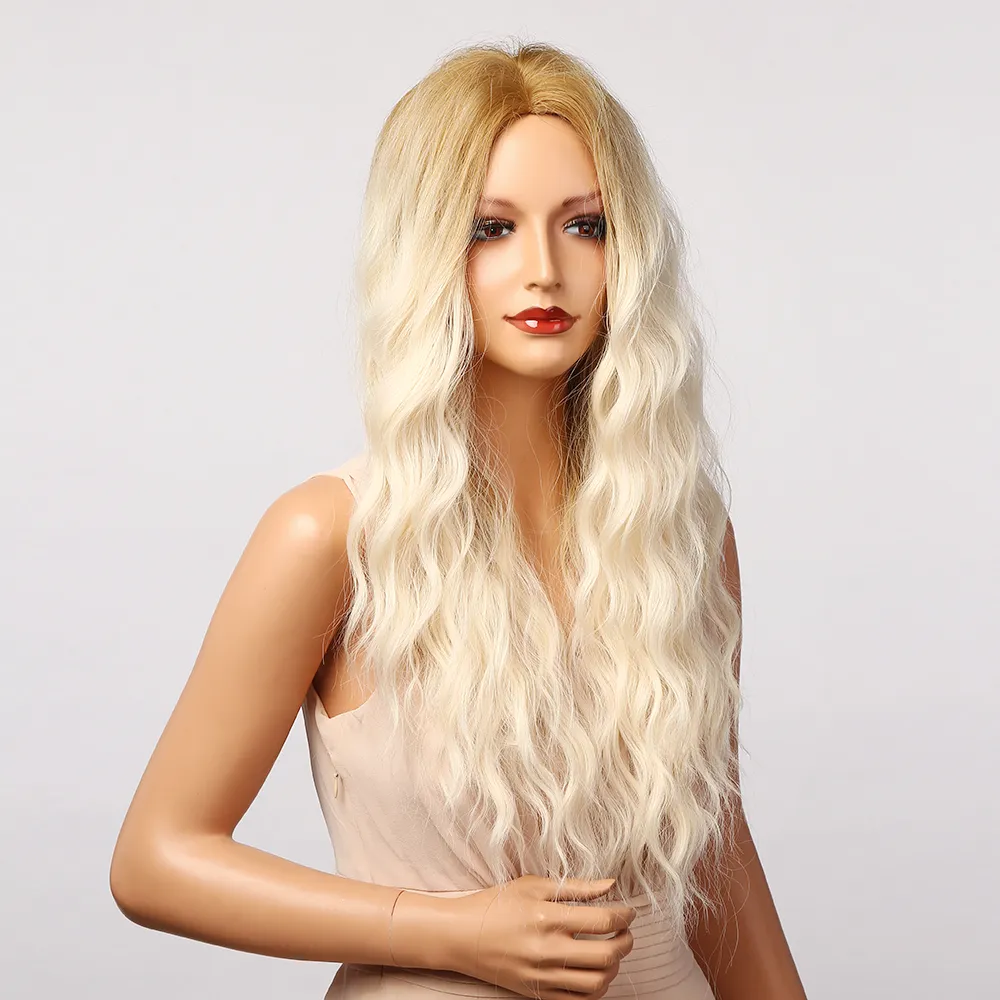 Cosplay Brown Platinum блондинки Оммре парики длинные вьющиеся синтетический парик для женщин афро средняя часть высокотемпературного волоска