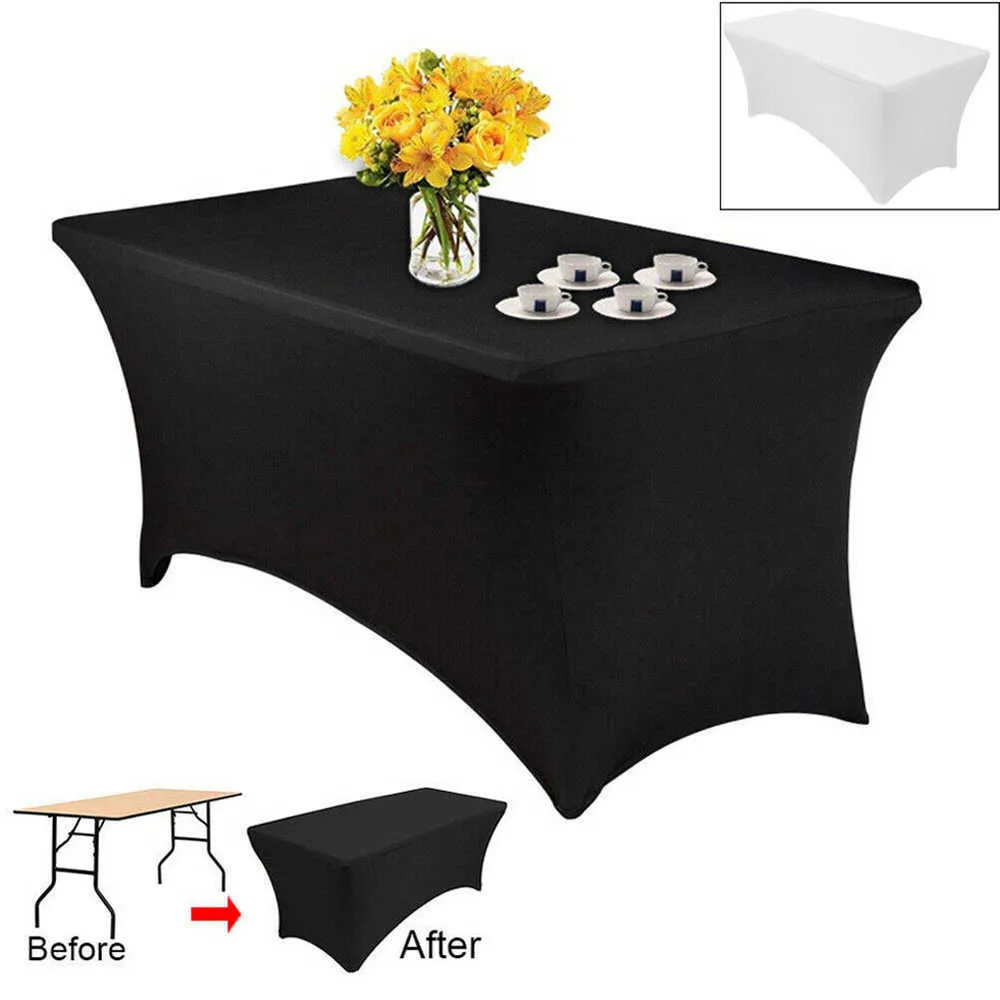 Stretch Rectangle Tablecloth Cover Black/White Spandex Cloth Wedding Party el Home Decor 210626