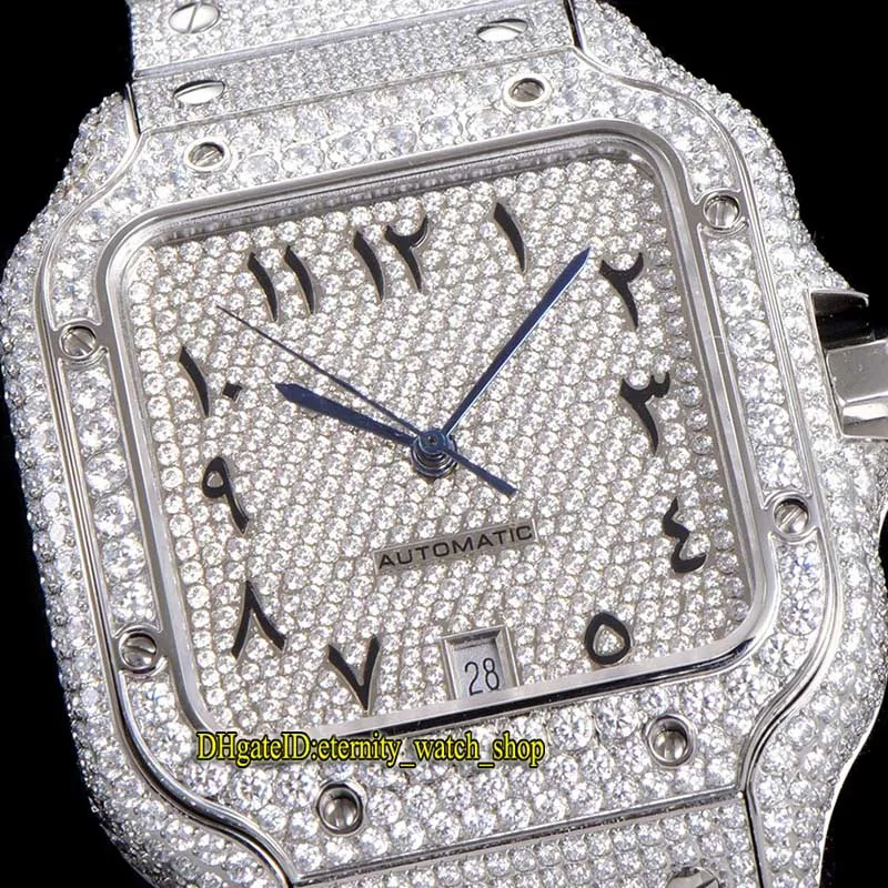 2022 TWF GA0018 с бриллиантовым паве ETA A2824 Автоматические мужские часы с полностью замороженным бриллиантом, двухцветный розовое золото, арабский циферблат, быстрый переключатель S3129