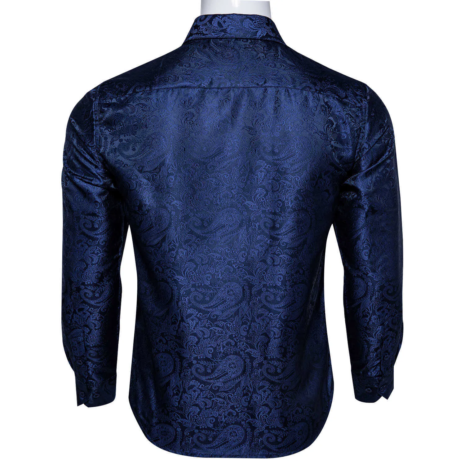 Mode Royal Blue Paisley Men Shirts Business Casual Lange Mouw Slanke Fit Jurk Zachte Comfort 100% Zijde DIBOORD 210626