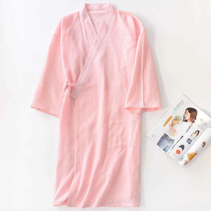Automne 100% Coton Crêpe Double Gaze Kimono Japonais Robe Femmes Robes Vêtements De Nuit Couple Robe De Chambre Long Pyjama De Mariage 210831