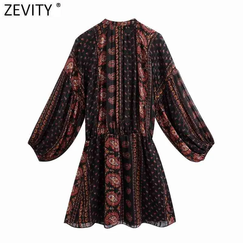 Femmes Vintage Totem Fleur Imprimer Mousseline de Soie Mini robe Femme Lanterne Manches Kimono Robe Chic Casual Lâche Robes DS4792 210420