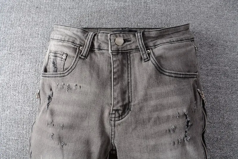 Jeans pour hommes Cool déchiré trou maigre mince haute qualité Hip Hop Denim pantalon mode pantalons gris Design de mode