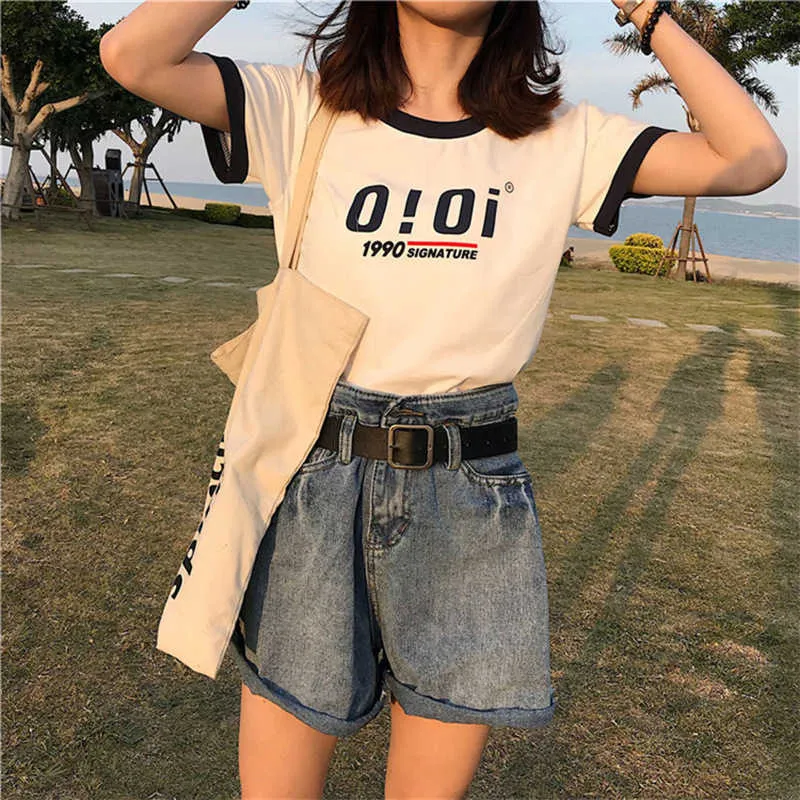 Camiseta de manga corta con letras para mujer Tops sueltos informales coreanos de gran tamaño camisetas Ins Goth femenino Harajuku T-shits ropa 210623