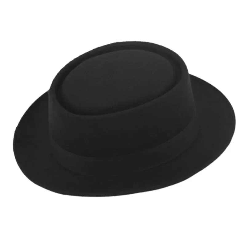 Mistdawn Herren Damen klassische Porkpie-Kappe aus Filz, Upturn, kurze Krempe, schwarzes Bandband, Größe 7, 1, 4, breite Hüte2223