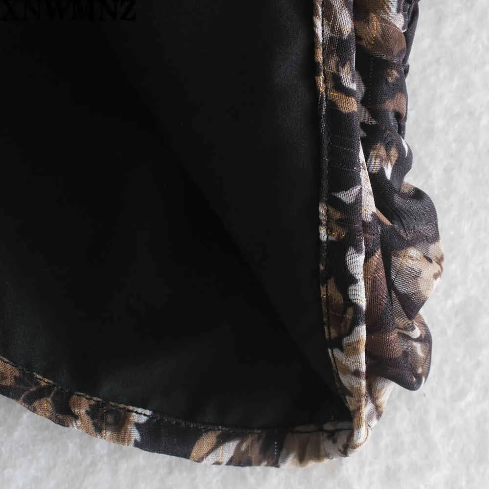 Vrouwen mode gedrukt metalen draad jurk vintage vrouwelijke ronde hals lange mouw verzamelde onzichtbare zip mini 210520