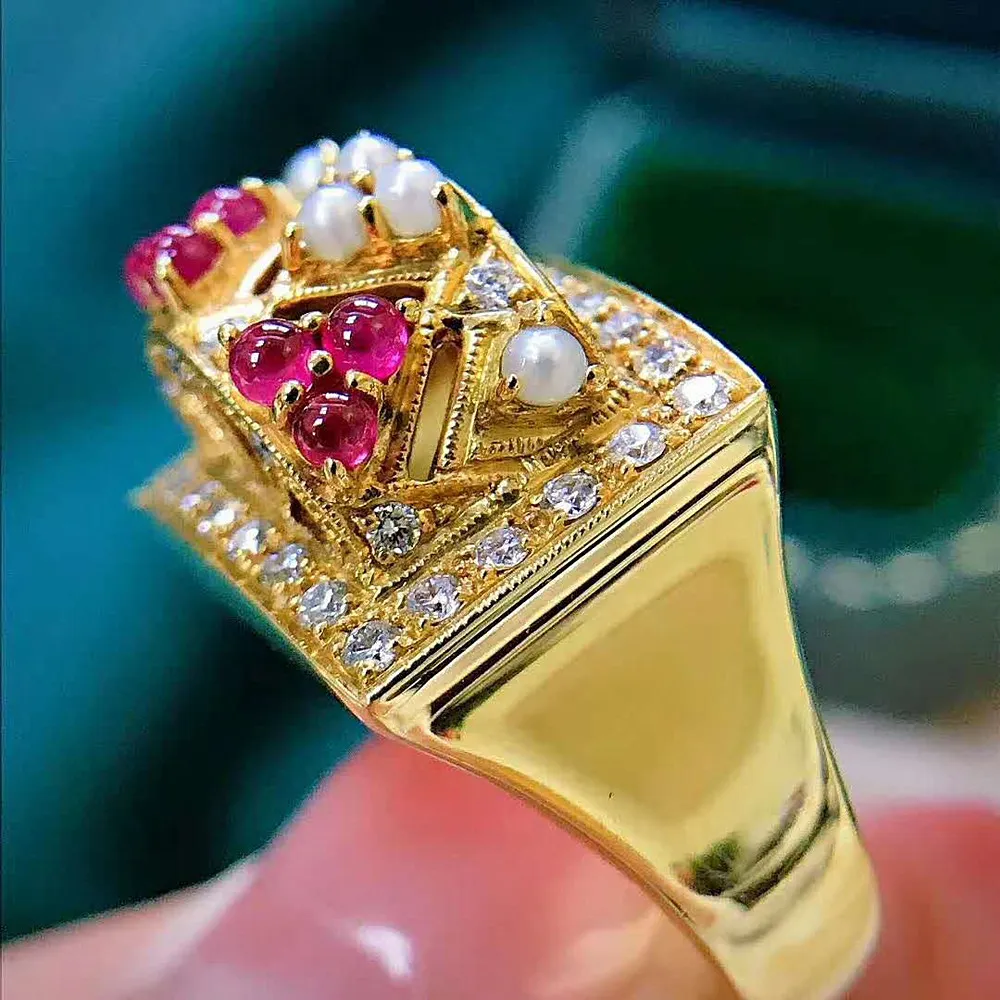 Vintage luxe couches perle rouge cristal Zircon diamants pierres précieuses anneaux pour femmes couleur or Bijoux fête accessoires Bijoux