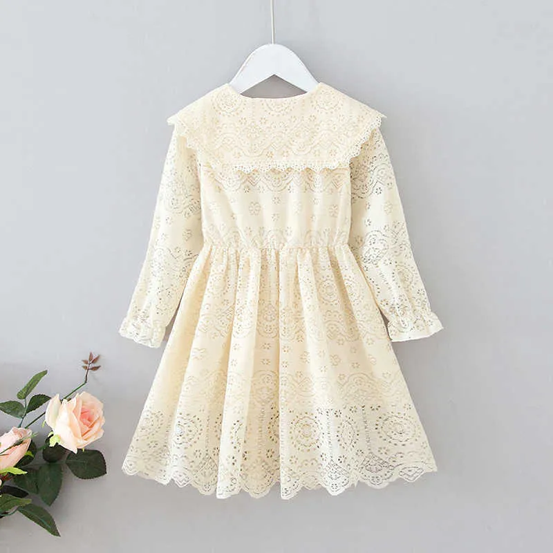 European And American Children'S Clothing Autumn Girl Lace Hollow Doll Collar Dress Party Birthday 210611