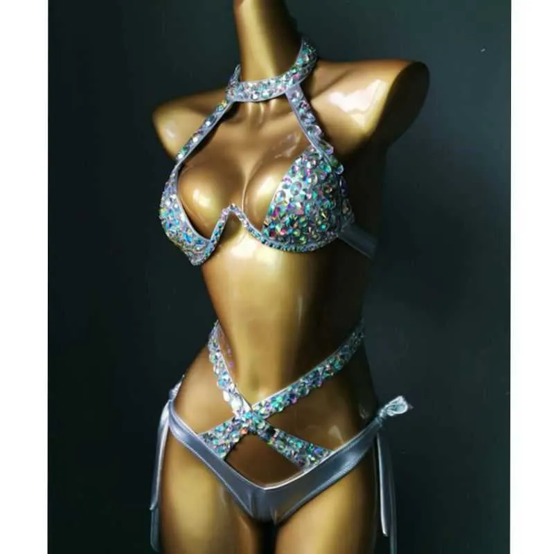 Vakantie Diamond Bikini Set Sexy Vrouwen Badmode Badpak Bling Stones Badpak Crystal 210722
