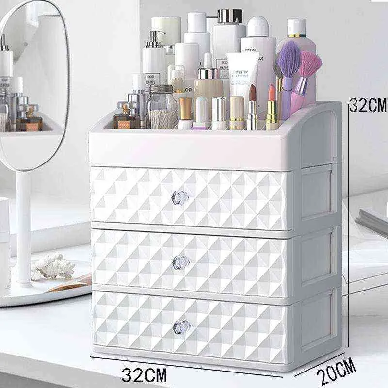 Kosmetika Förvaringslåda Tre lagerlådor Makeup Smycken Arrangör Skrivbord Läppstift Nail Oil Container Beauty Cosmetic Case 211112