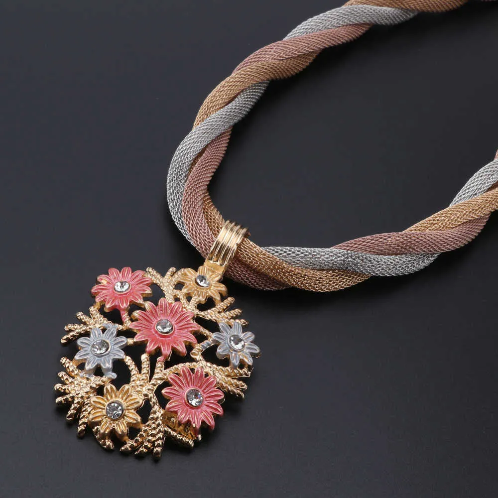 Mode indiska smycken sätter afrikanska smycken set brud bröllopsfest elegant kvinnor blomma halsband armband örhängen ring h1022