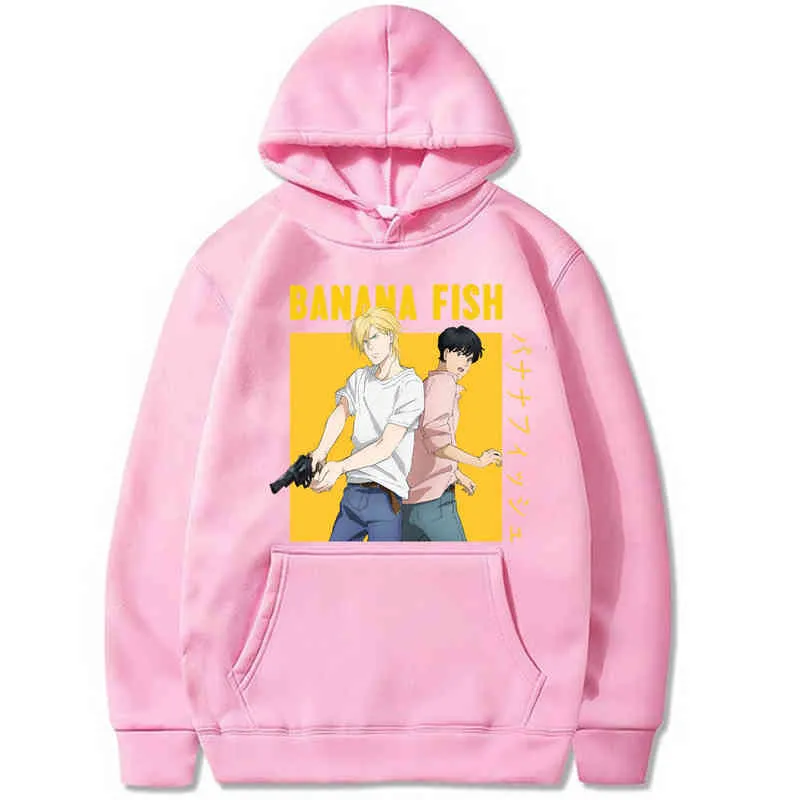 Harajuku Banana Poisson Anime Hoodie Hommes / Femmes Casual Sweats Hoodies Sweat-shirt Pullover Streetwear Vêtements H1227
