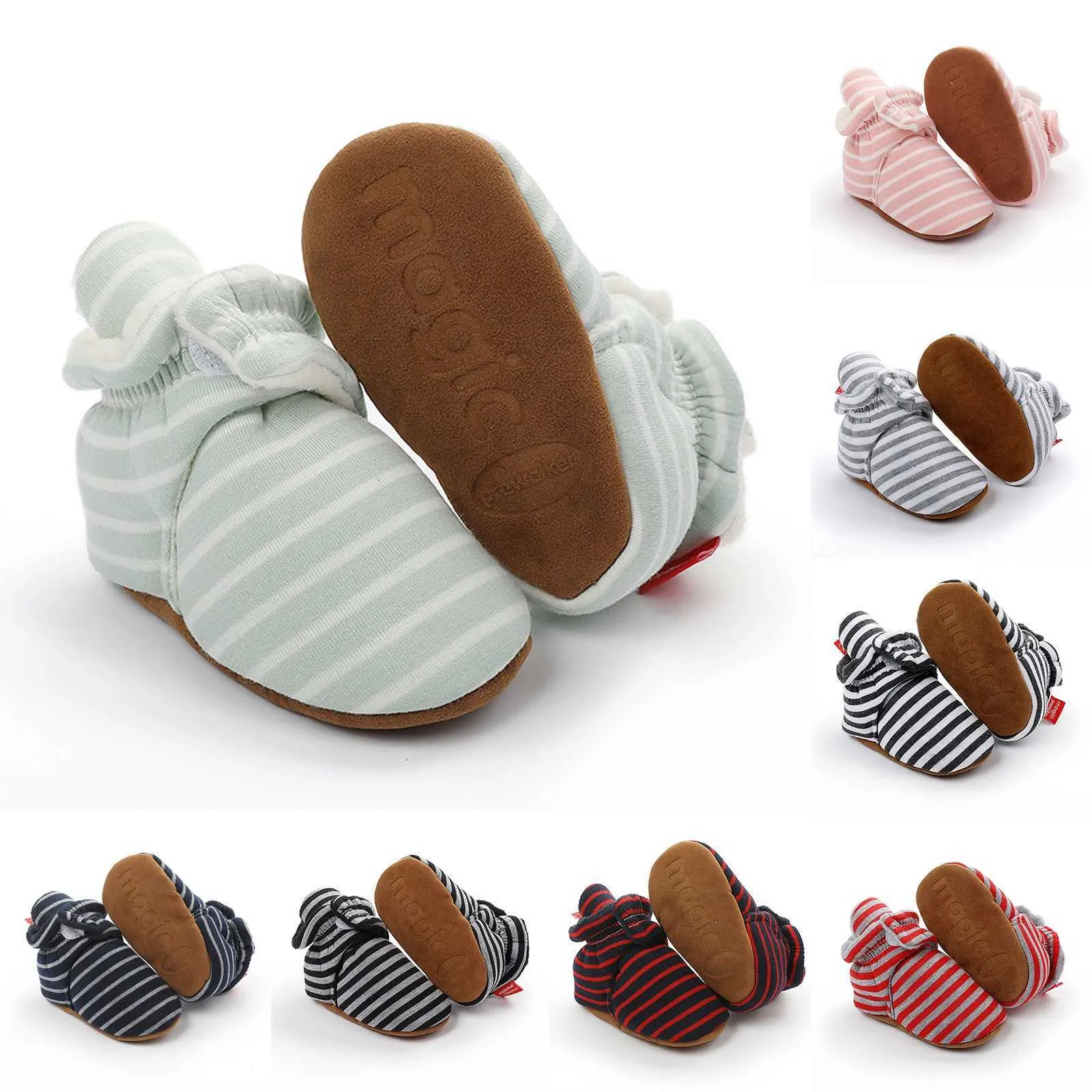 Nouveau-né Garçon Fille Bébé Cheville Chaussettes Chaussures Mignon Stripe Toddler Prewalker Chaussons Coton Hiver Doux Anti-dérapant Chaud Infant Berceau Chaussure G1023