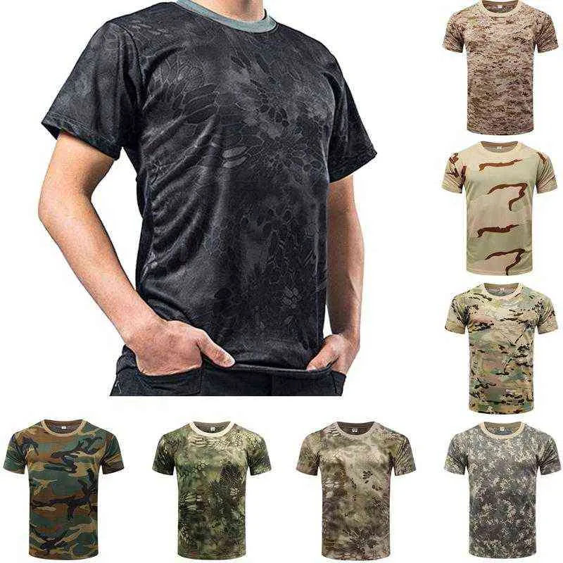 Camicia traspirante mimetica ad asciugatura rapida T-shirt tattiche militari aderenti Compressione da uomo Fitness Body Bulding Top G1222