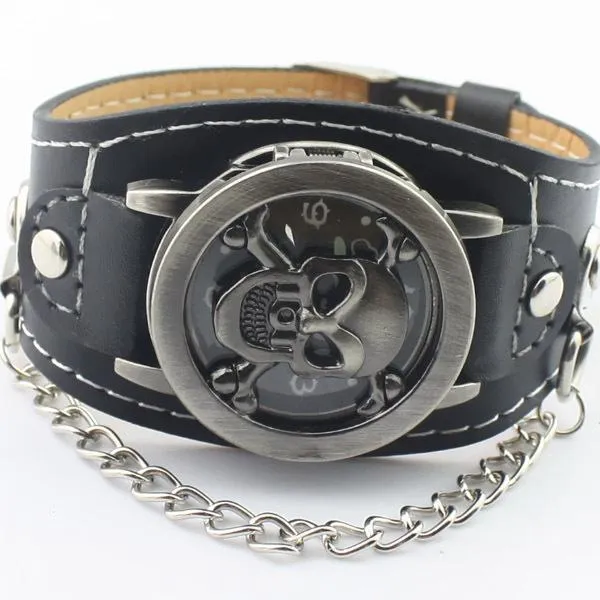 Montres-bracelets Lo Mas Vendido Hommes Crâne Montres Clamshell Creative Hip Hop Style Mode Steampunk Reloj Hombre Cuero Gift256q