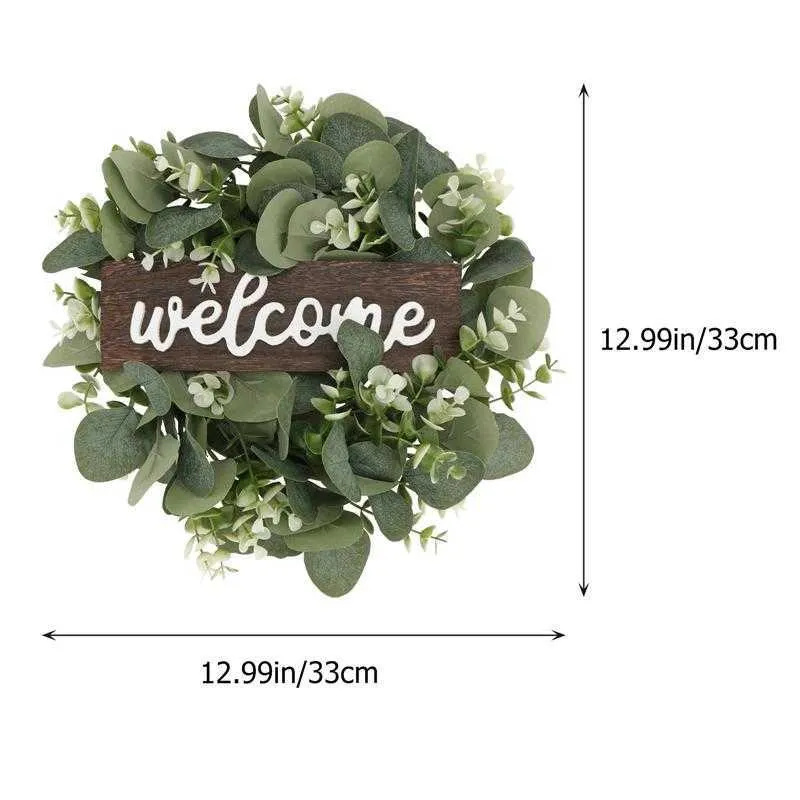 Welcome Wreath Decor Door Hanging Garland Ornament Simulation Leaf Wreath Artificial Plant Decor For Home Party Y0901