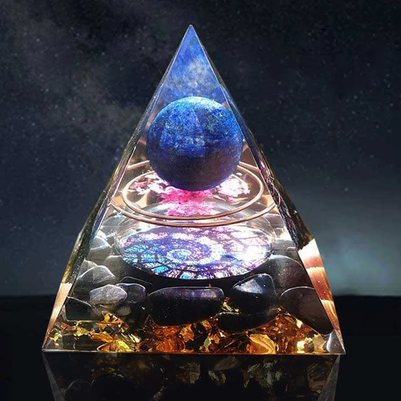 Orgonit-Pyramide, Amethyst-Kristallkugel mit Obsidian, natürlicher Kristallstein, Orgon-Energie, Heilung, Reiki, Chakra-Multiplikator, 60 mm, 210607