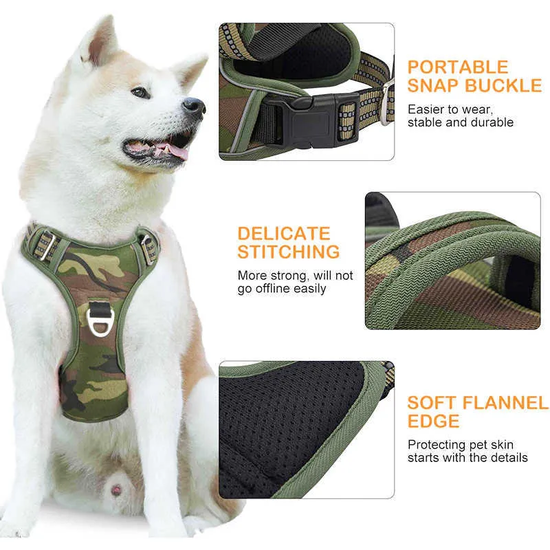 Benepaw Imbracatura tattica senza trazione cani di taglia media resistente Camouflage riflettente Imbracatura animali domestici Gilet Maniglia di controllo 210712